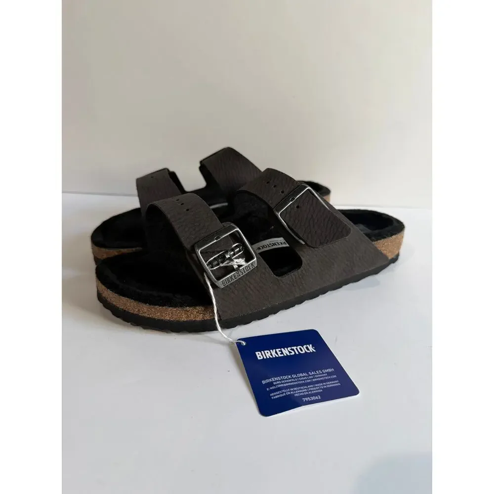 Birkenstock Arizona BS Shearling Lined Slides Desert Dust BLACK Sz EU 41 NARROW